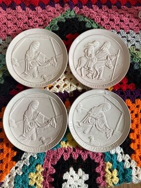 Vintage Frankoma 1969 Pale Cream Decorative Christian Nativity Plates Set of 4
